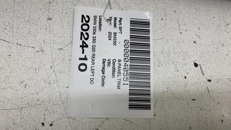 19-24 BMW 330i 330e G20 Rear Left Door Window B-Pillar Applique Trim 5