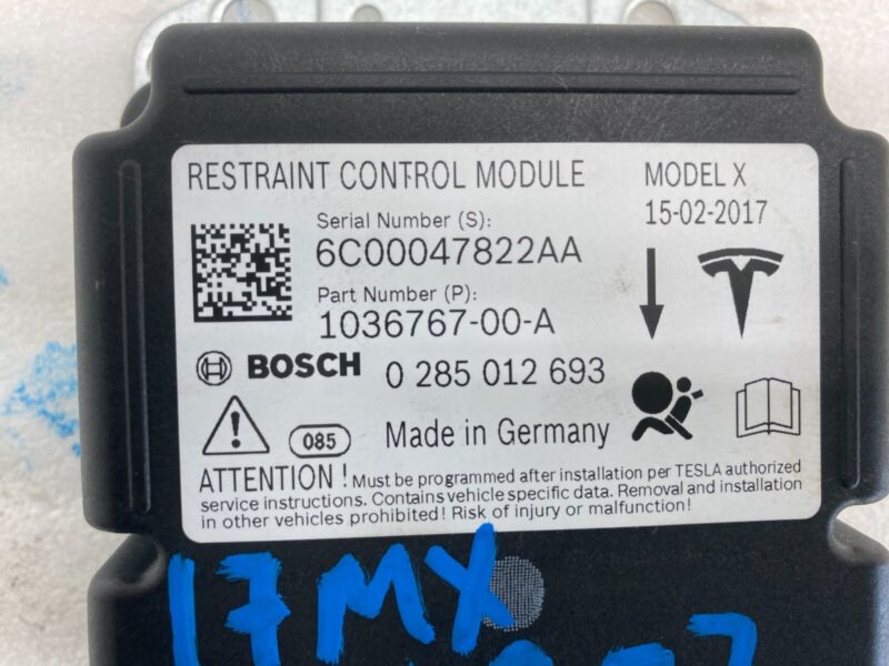 103676700A 2016-2020 Tesla Model X MX Safety Restraint Control Module Computer (Crash Data)