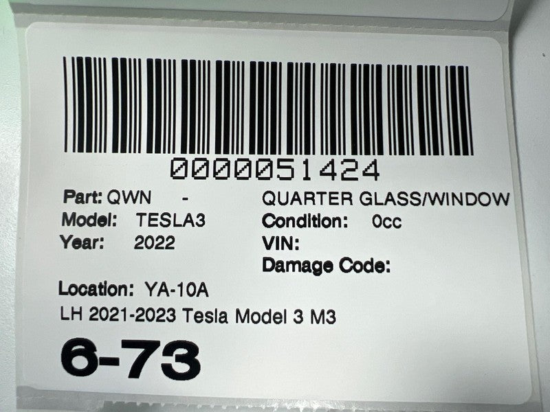 E1 43R-001533 ⭕ 2021-2023 Tesla Model 3 Rear Corner Window Quarter Glass Left LH 1514978-01-D