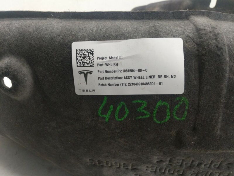 2017-2022 Tesla Model 3 Rear Right Wheel Fender Liner Splash Shield Guard RH OEM