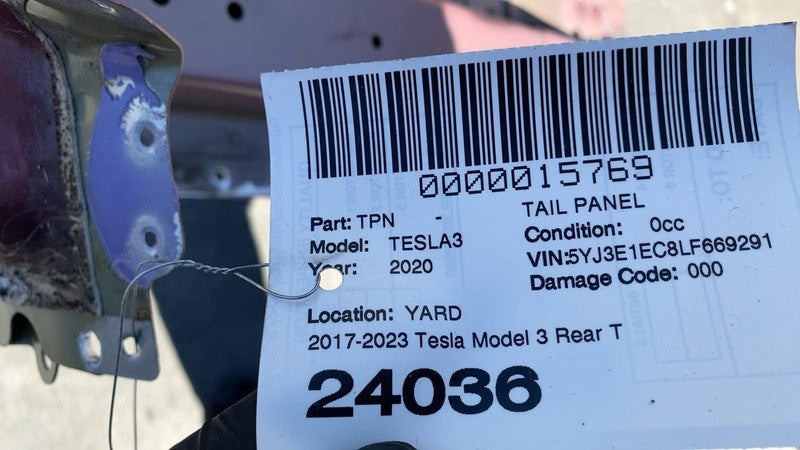 ⭕ 2017-2023 Tesla Model 3 Rear Tail Panel Bucket + Upper & Lower Rail Structural