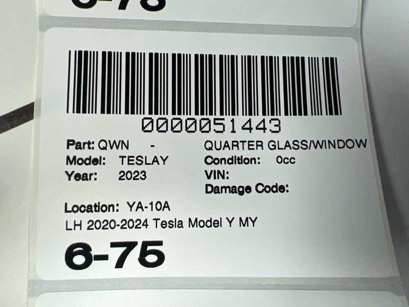 1495740-00-J ⭕ 2020-2024 Tesla Model Y Rear Corner Window Quarter Glass Left LH 1495740-00-J