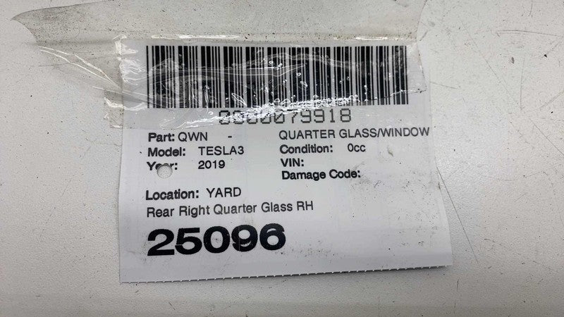 108070600H ⭕ 2017-2020 Tesla Model 3 Rear Right Quarter Fixed Window Glass RH 1080706-00-H