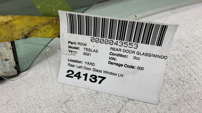 ⭕ 17-23 Tesla Model 3 Rear Driver Side Door Window Glass Left LH Singl