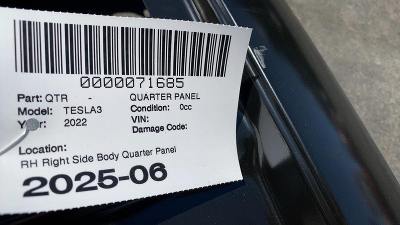 ⭕ 21-23 Tesla Model 3 Rear Passenger Side Quarter Panel Structural Cutout Right