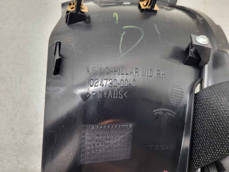 102473200C ⭕ 12-15 Model S Rear Right Seat Belt Retractor w/ Mid C-Pillar Trim 1023136-05-D