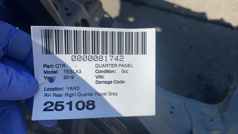 ⭕ 2017-2020 Tesla Model 3 Rear Right Quarter Panel Structural Cut Out Gray PMNG