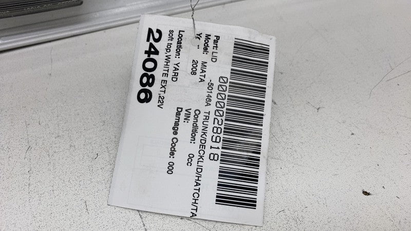 06-14 Mazda MX-5 Miata Tailgate Trunk Lid suit Soft Top Convertible White - 22V