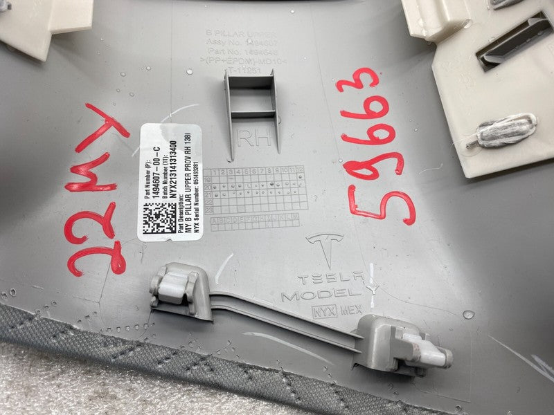 1494607 00 C ⭕ 2020-2024 Tesla Model Y Passenger Side B-Pillar Upper Trim Cover 1494607-00-C