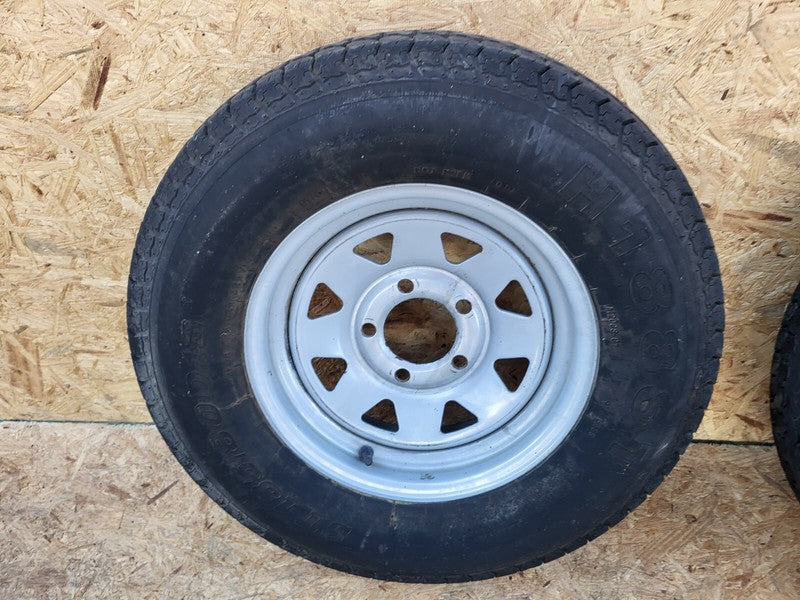 ⭕ Radial Trailer 13" Wheel Rim 13x4.5 w/ Tire ST185/80 H188ST 8-Spoke White x2