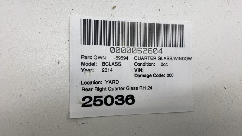 ⭕ 2014-2015 Mercedes-Benz B Electric Drive Rear Right Quarter Glass RH Blue 894