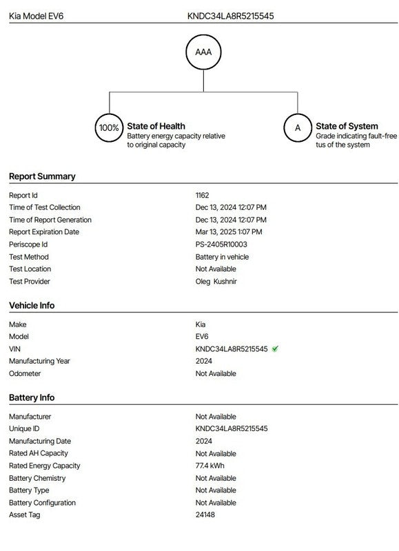 37501-CV051 22-24 Kia EV6 High Voltage Extended Battery Pack 77.4kWh RWD (4k MI) 37501-CV051