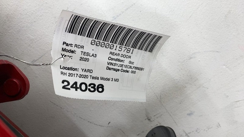 1081440-E0-C ⭕ 2017-2020 Tesla Model 3 Rear Side Door Shell Panel Right Red PPMR 1081440-E0-C
