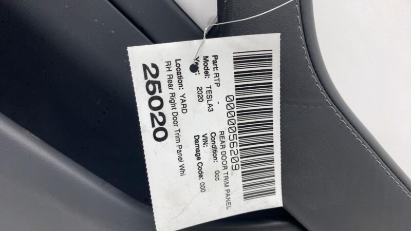 1105096 00 E 2017-2020 Tesla Model 3 M3 Rear Passenger Side Door Panel Trim Cover White Right