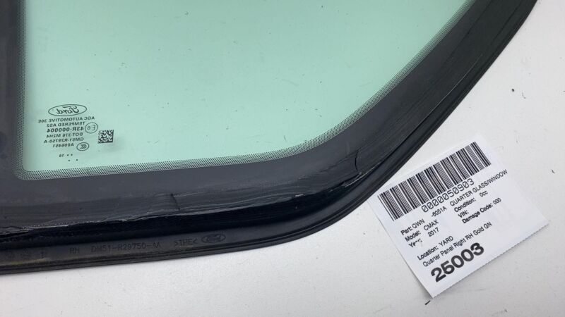 DM51-R29750-AA 2013-2018 Ford C-Max Rear Passenger Side Corner Quarter QTR Window Glass Right