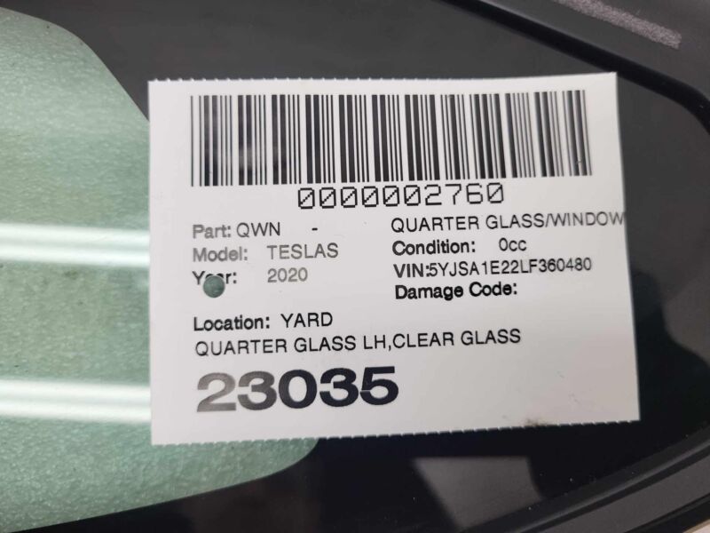 E6 43R-008010 2012-2020 Tesla Model S Rear Driver Side Quarter Fixed Glass Left LH Assembly