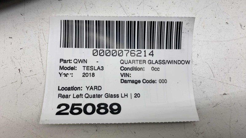 1080703-00 ⭕ 2017-2020 Tesla Model 3 Rear Left Quarter Fixed Window Glass LH OEM 1080703-00