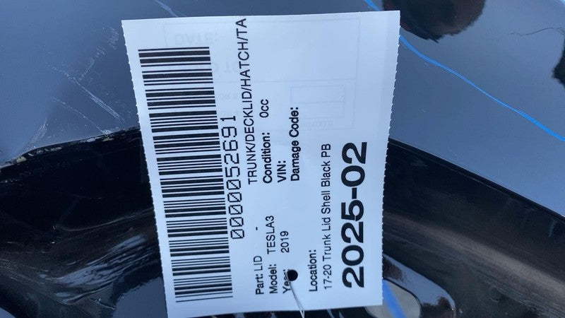 2017-2020 Tesla Model 3 M3 Rear Trunk Decklid Shell Panel Assembly Bla
