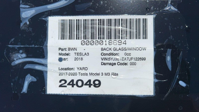 ⭕ 2017-2020 Tesla Model 3 Rear Trunk Panoramic Backlite Roof Glass Back Section
