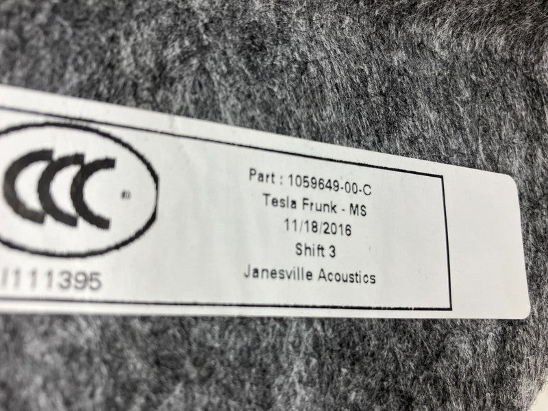 105964900C ⭕ 16-20 Model S Front Frunk Carpet Luggage Storage Well Compartment 1059649-00-C