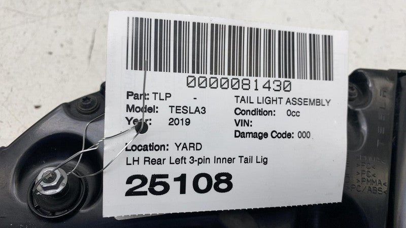 ⭕ 17-23 Tesla Model 3 Rear Left Inner Taillight LED Tail Lamp (3-Pin)