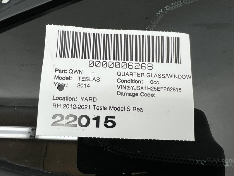 1047192-00-A ⭕ 2012-2021 Tesla Model S Rear Passenger Right Quarter Window Glass 1047192-00-A