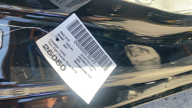 ⭕ 21-23 Tesla Model 3 Rear Right Quarter Panel Structural Frame Cut Black PBSB