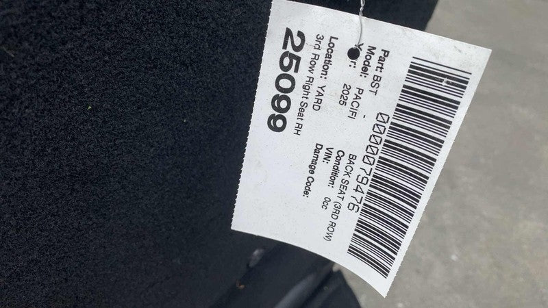 ⭕ 17-25 Chrysler Pacifica Rear Passenger Side 3rd Row Seat Cushion Black Right