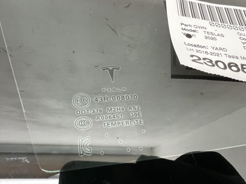 Does not apply 2016-2021 Tesla Model S Rear Driver Side Quarter Window Glass Left LH 43R-008010