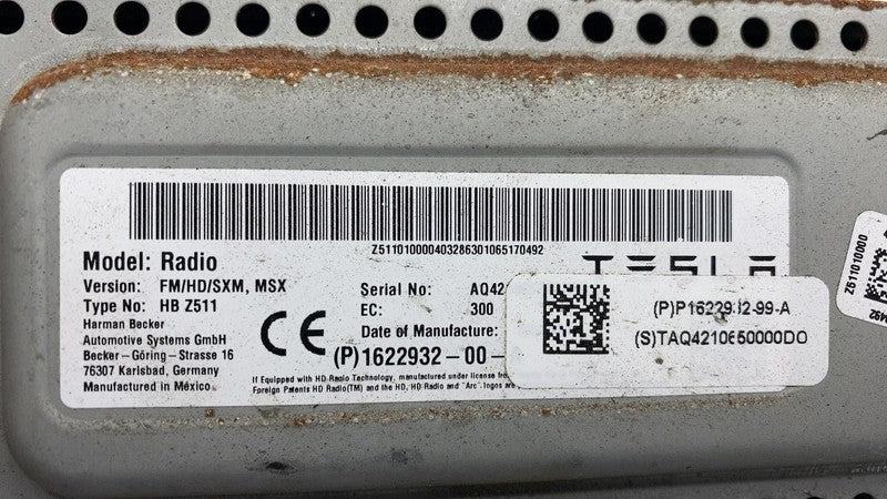 1622932 00 B 21-24 Tesla Model S Harman Becker HB Z511 FM/HD/SXM Radio Tuner Control Module