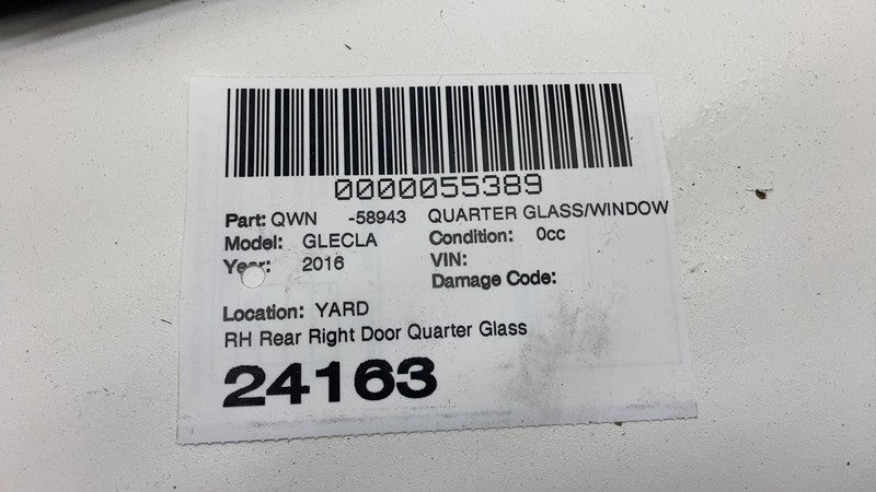 E643R009545 2016-2019 Mercedes-Benz GLE350 Rear Passenger Right Door Window Quarter Glass RH