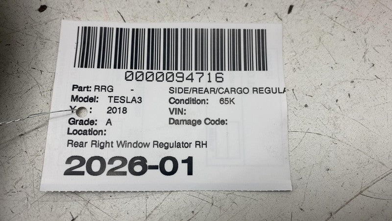 ⭕ 2017-2023 Tesla Model 3 Rear Right Door Window Regulator & Motor 109