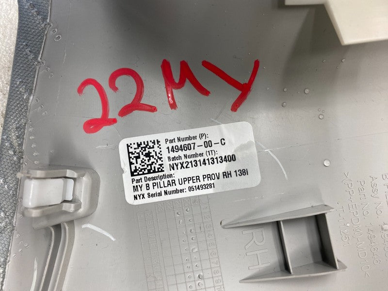 1494607 00 C ⭕ 2020-2024 Tesla Model Y Passenger Side B-Pillar Upper Trim Cover 1494607-00-C