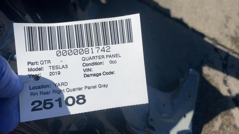 ⭕ 2017-2020 Tesla Model 3 Rear Right Quarter Panel Structural Cut Out Gray PMNG
