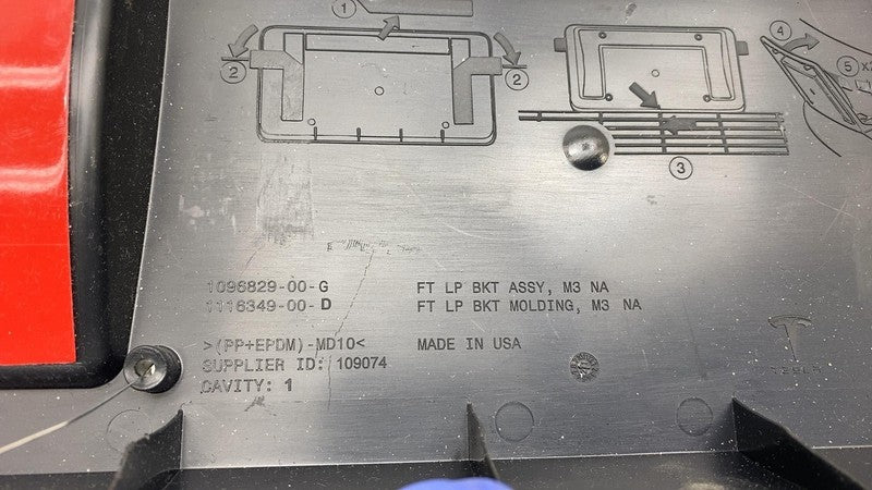 109682900G ⭕ 17-23 Tesla Model 3 M3 Front License Plate Molding Bracket Holder 1096829-00-G