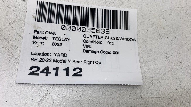⭕ 2020-2023 Tesla Model Y Rear Side Quarter QTR Window Glass Right 149