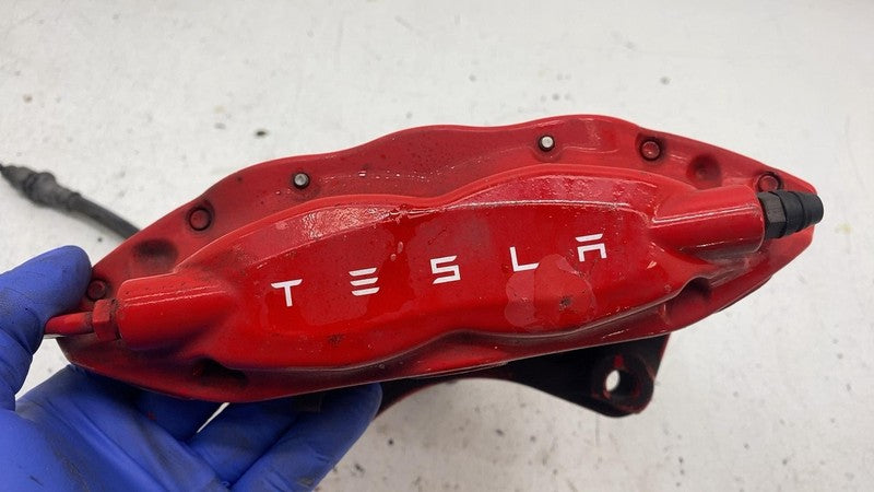 1042642-01-A 2012-2020 Tesla Model S Rear Passenger Side Caliper Red w/ Brake Hose Line Right