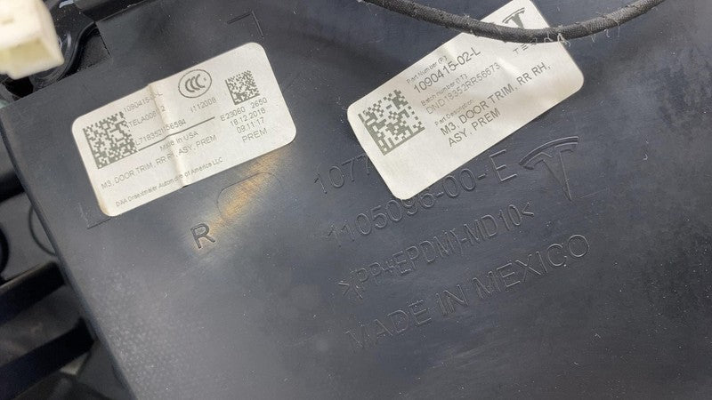 1105096-00-E ⭕ 2017-2020 Model 3 Rear Passenger Side Door Panel Trim Cover Right 1090415-02-L