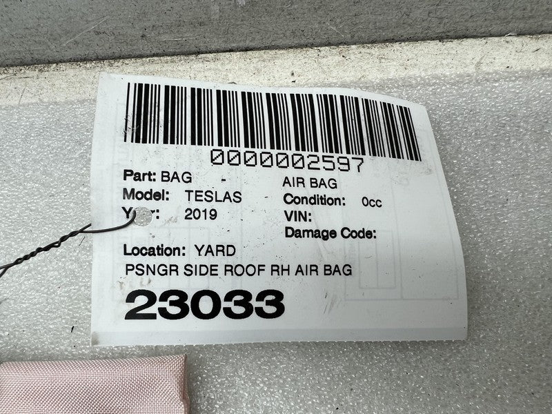 1005262 00 H 2012-2020 Tesla Model S Passenger Side Roof Curtain Safety Airbag Right Assembly