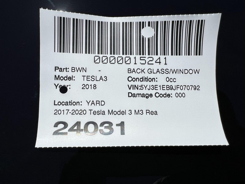 ⭕ 2017-2020 Tesla Model 3 Rear Trunk Panoramic Backlite Roof Glass Back Section
