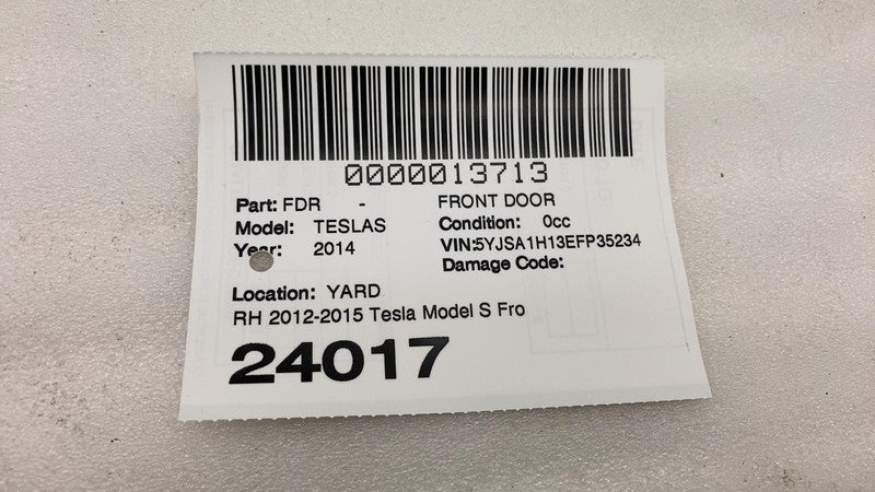⭕ 12-15 Tesla Model S Front Passenger Side Door Shell Panel Right White - PPSW