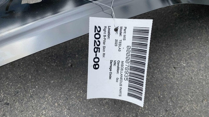 1073674S0B ⭕ 2017-2023 Tesla Model 3 Rear Right B-Pillar Skin Panel Side Frame 1073674-S0-B