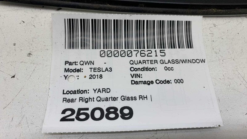 1080706-00 ⭕ 2017-2020 Tesla Model 3 Rear Right Quarter Fixed Window Glass OEM 1080706-00