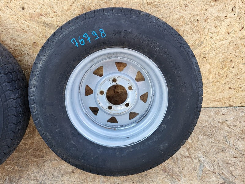 ⭕ Radial Trailer 13" Wheel Rim 13x4.5 w/ Tire ST185/80 H188ST 8-Spoke White x2