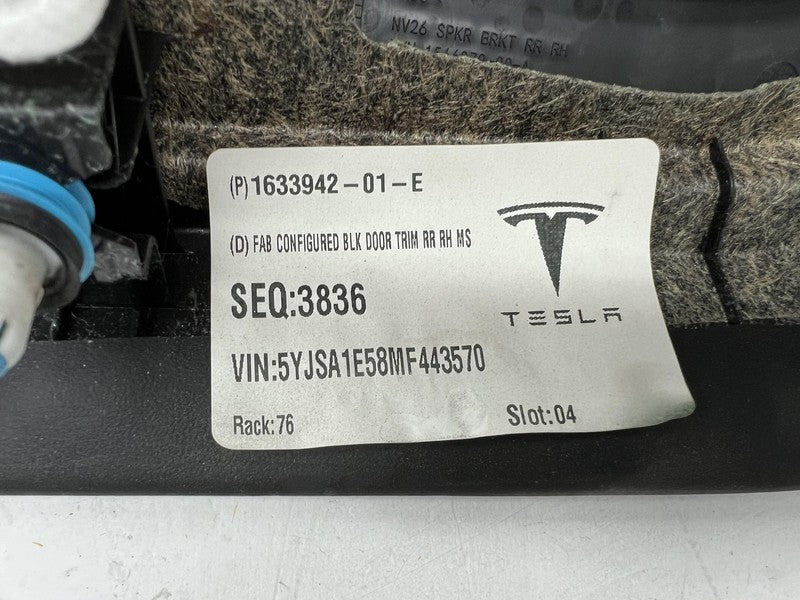 2021-2023 Tesla Model S Rear Passenger Side Panel Door Trim Card Right Assembly
