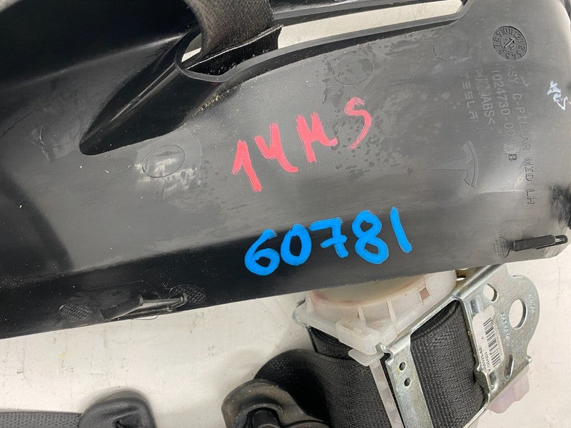 ⭕ 12-20 Model S Rear Left Seatbelt & Retractor w/ Mid C-Pillar Trim 10