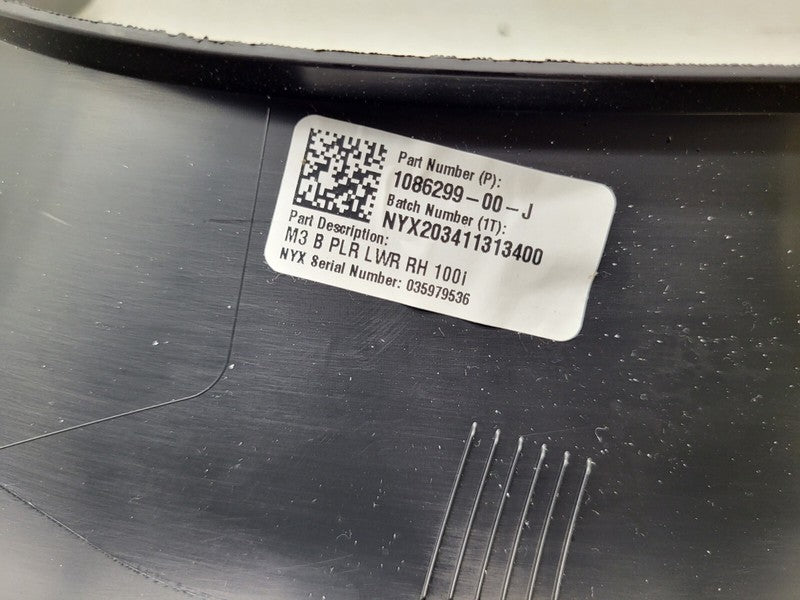 108629900J ⭕17-23 Model 3 Passenger Side B-Pillar Lower Trim Cover Panel Right 1086299-00-J