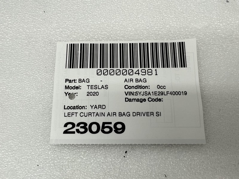 1005261 00 H 2012-2020 Tesla Model S Driver Side Roof Curtain Safety Airbag Left LH Assembly