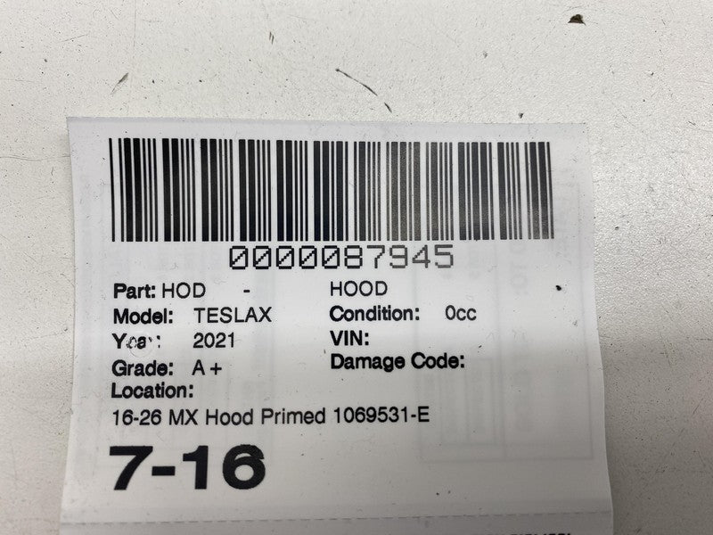 1069531-E0-C ⭕2016-2026 Tesla Model X Front Hood Bonnet Shell Panel Cover Primed 1570486-E0-A