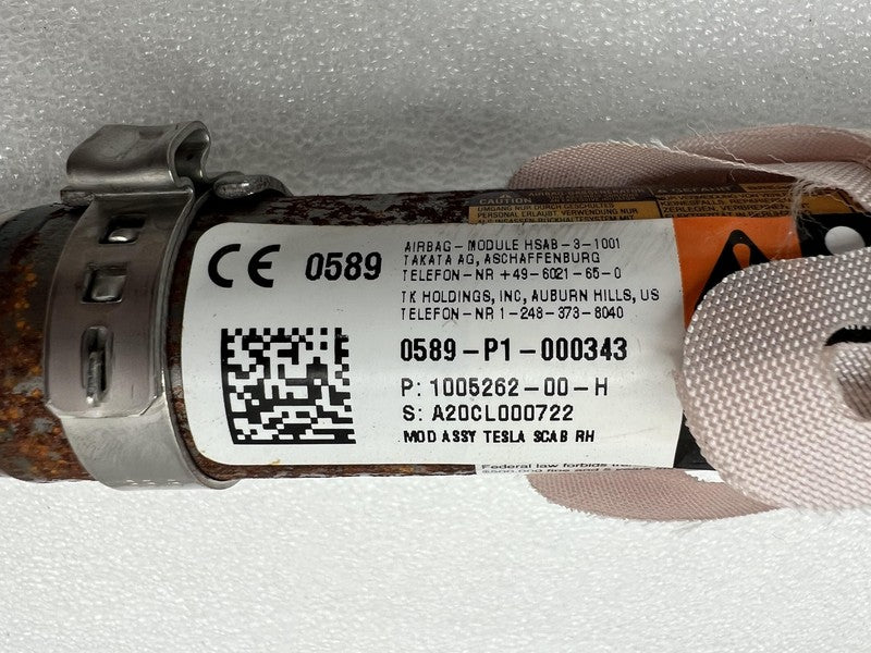 1005262 00 H 2012-2020 Tesla Model S Passenger Side Roof Curtain Safety Airbag Right Assembly
